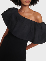 After Hours One-Shoulder Crepe Midi Dress - Black