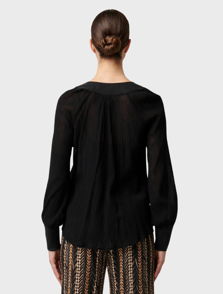 Lucent Crinkle Cotton Silk Blouse - Black