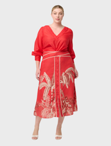 Calissa Cotton Silk V-Neck Blouse - Crimson