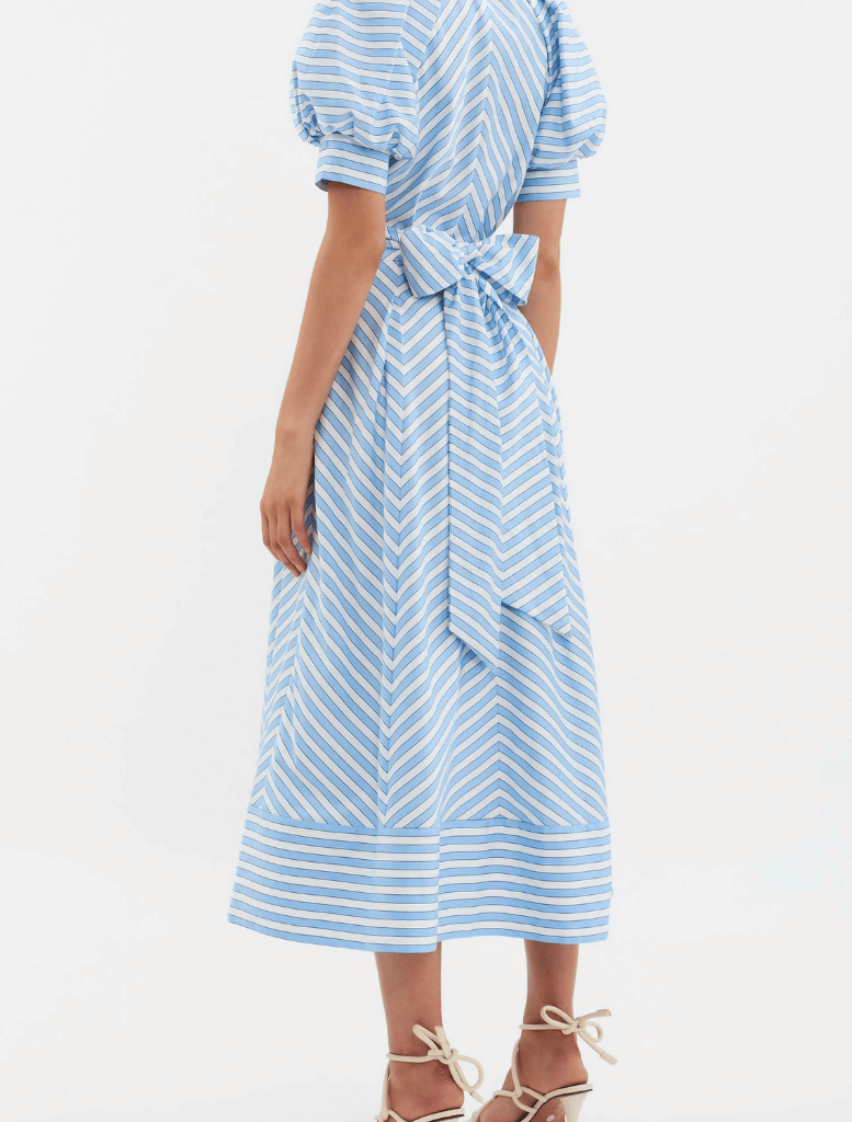 Ava Puff  Sleeve  Midi Dress/ Blue stripe