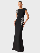 Veda Boatneck Sequin Gown - Black