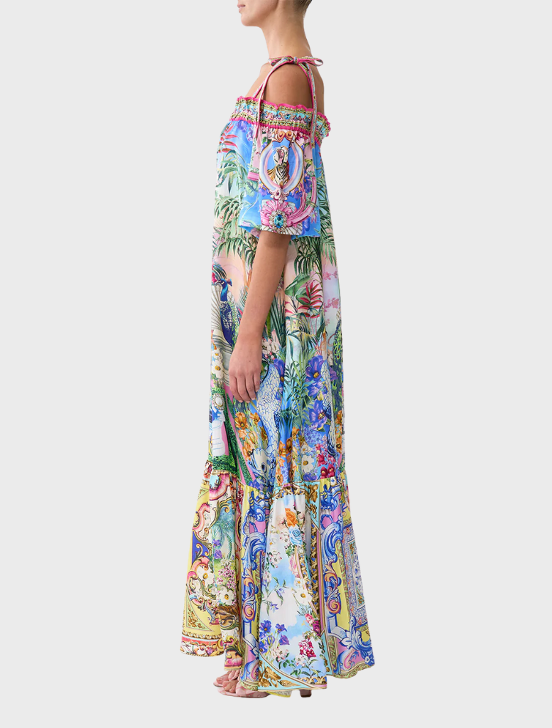 Long Off Shoulder Frill Dress With Straps - Spirit Of Santa Maria