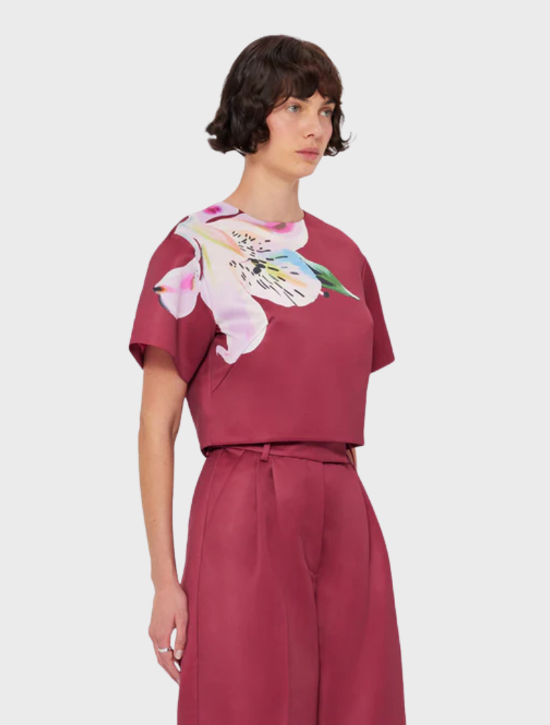 Indie Sleeve Top - Lily Print in Burgundy