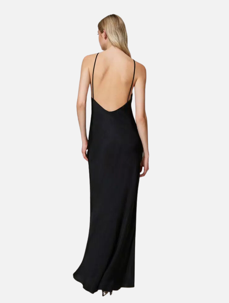 Long Satin Dress - Black