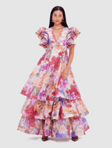 Federica Ruffled Gown - Fleur Print