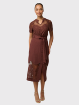 Solene Cotton Blend Lace Short Sleeve Top - Rosewood