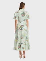 Bianca Short Sleeve Midi Dress - Posy Print in Mint