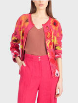 Jacquard Cardigan, Floral Pattern - Pink