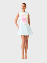 Harper Shift Mini Dress - Baby Blue Floral