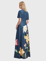 Alice Short Sleeve Maxi Dress – Lily Print in Indigo