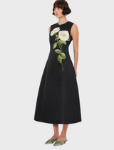 Cleo Embellished Sleeveless Midi Dress - White Rose Print