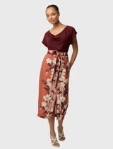 Marisol Cowl Neck Cap Sleeve Jersey Top - Rosewood
