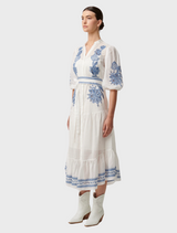 Gabriette Embroidered Cotton Slub Dress - Milk