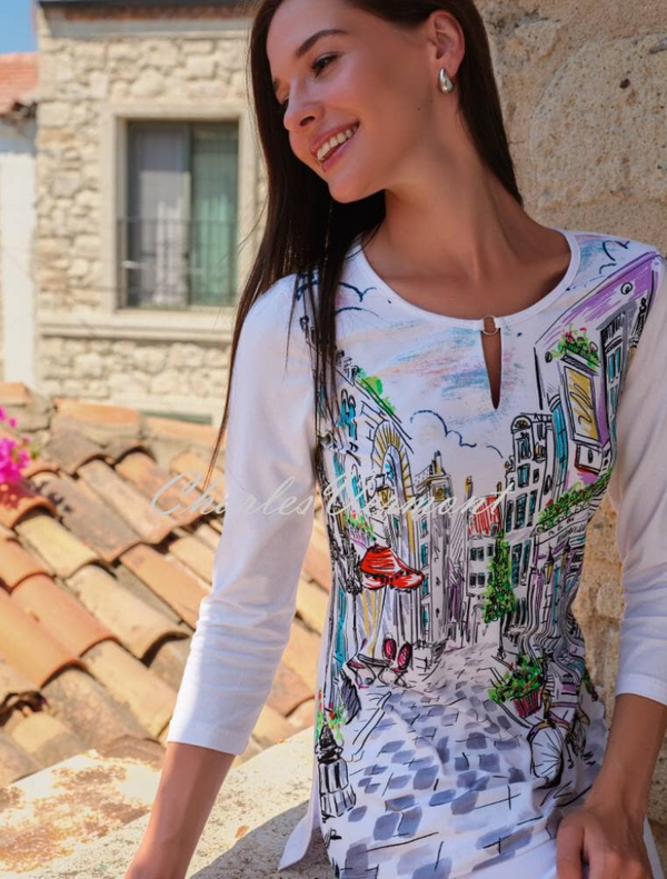 Sunday Afternoon Top With Keyhole Neckline -  White / Multi