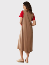 Colour Block Dress - Red/Taupe