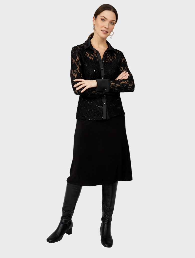 Women's LS Knit Blouse - Black