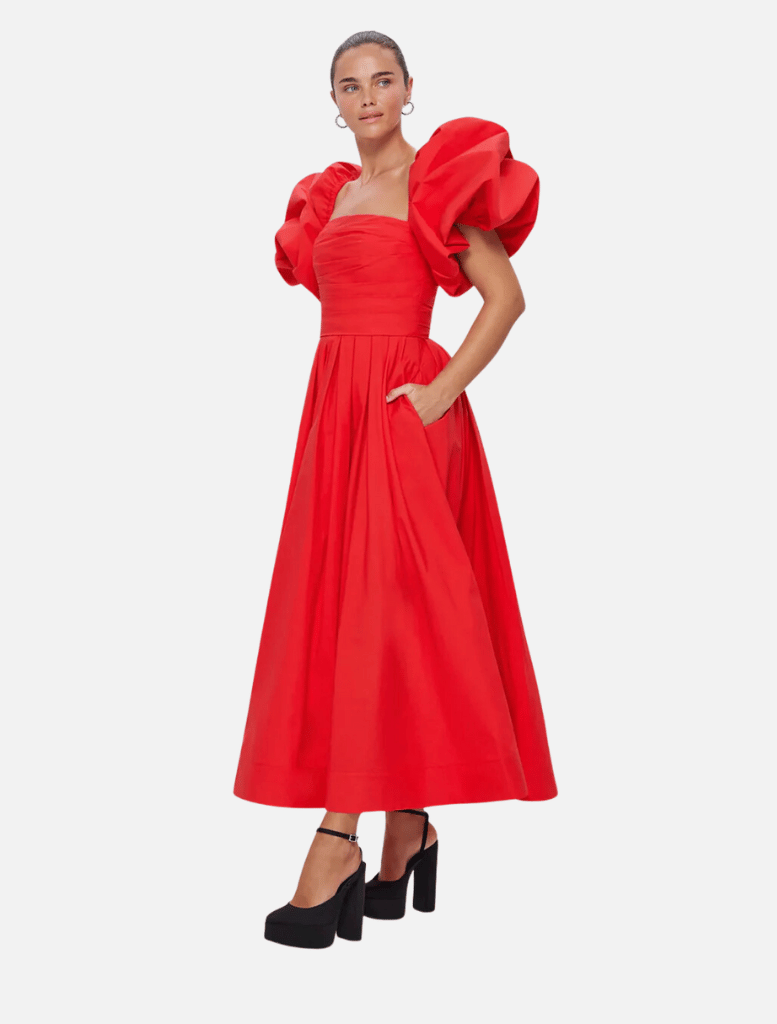 Matilda Puff Sleeve Dress - Red