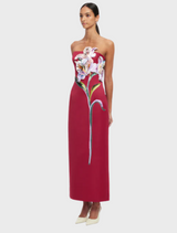 Rayna Appliqué Floral Maxi Dress - Lily Print in Oxblood