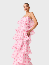 Sola Polkadot Tiered Maxi Dress - Pink