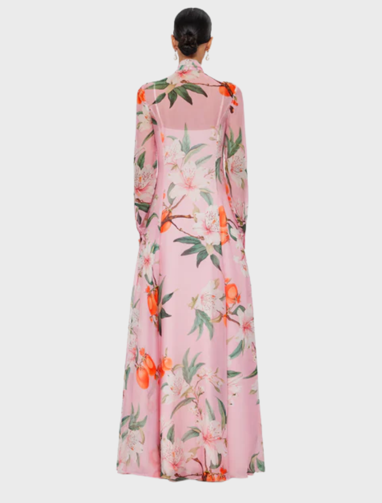 Lilith Tie Neck Maxi Dress - Lavish Print in Pink