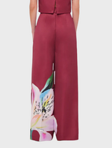 Elisha Wide Leg Pants - Lily Print in Burgundy