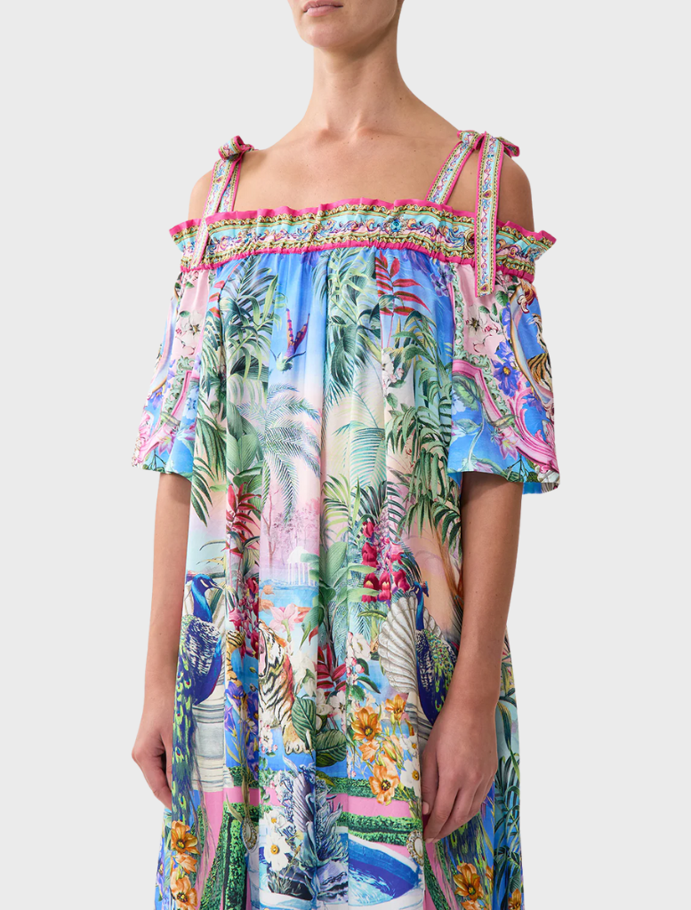 Long Off Shoulder Frill Dress With Straps - Spirit Of Santa Maria