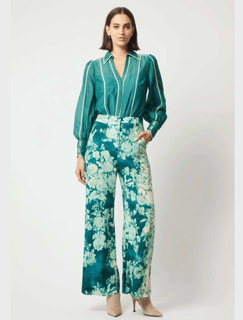 Dynasty Linen Viscose Pant  - Jade Floral