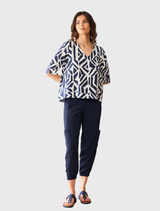 Geo Block Print Top - Navy