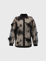 Floral Embroidered Long-sleeve Top - Black