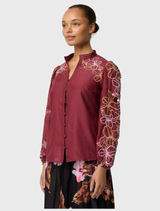 Maren Embroidered Cotton Silk Blouse - Garnet Orchid