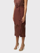 Solene Linen Viscose Midi Lace Skirt - Rosewood
