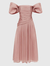 Lydia Puff Sleeve Midi Dress - Dusty Pink