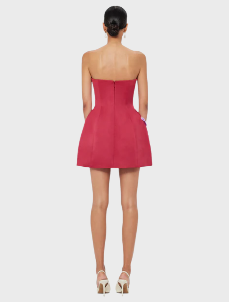 Rosario Appliqué Floral Bustier Mini Dress - Lily Print in Oxblood