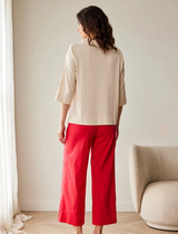 Contrast Sleeve Top - Sand/Red