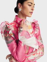 Katrina Butterfly Sleeve Midi Dress - Peony Print in Fuchsia