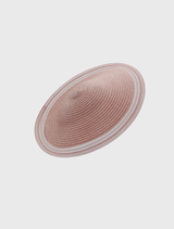 Lightweight blush pink fascinator on a tonal headband, featuring elegant sheer rows, ideal for racewear and special occasions.