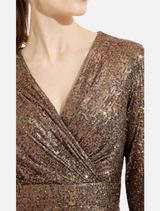 Shimmer Wrap Front Dress - Cinnamon