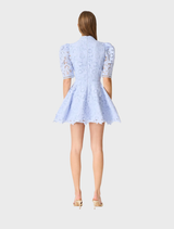 Lacy Puff Sleeve Mini Dress - Powder Blue