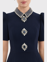 Crown Jewel Short Sleeve Midi Dress - Sapphire