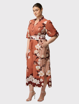 Gisela Linen Viscose Printed Column Midi Dress - Amber Vine