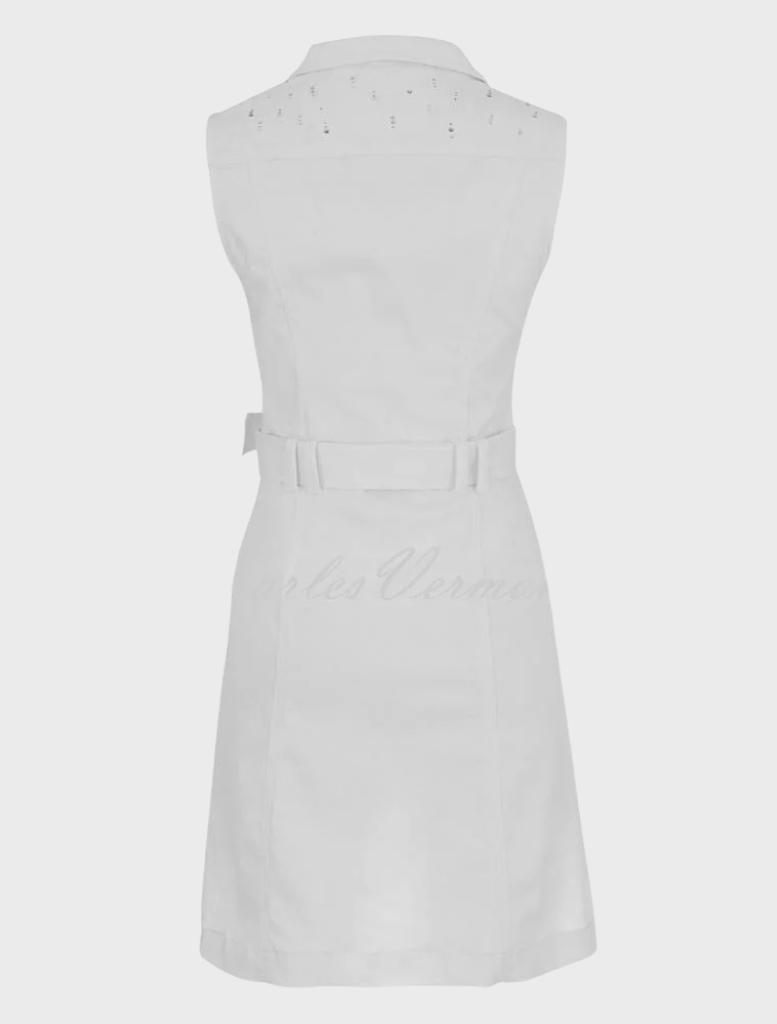 'White Is White' Zip Dress With Rhinestone Detail - Style 25196