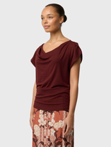 Marisol Cowl Neck Cap Sleeve Jersey Top - Rosewood