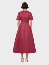 Caroline Short Sleeve Midi Dress - Lily Print in Burgundy