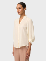 Chloe 100% Silk Criss Cross Cuffed Shirt - Cloud