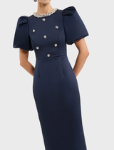 Ayla Short Sleeve Midi Dress - Navy