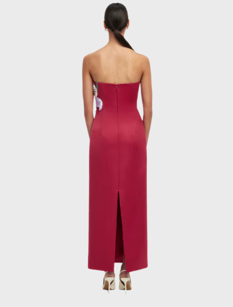 Rayna Appliqué Floral Maxi Dress - Lily Print in Oxblood