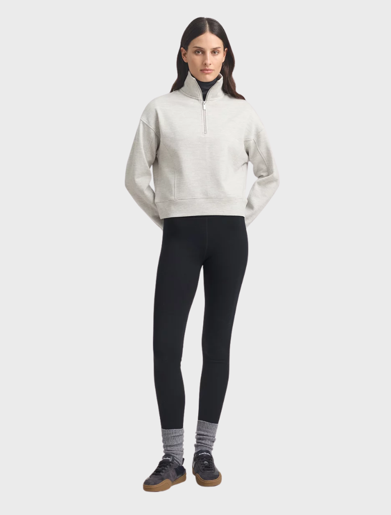 Lounge Cropped Half Zip - Grey Marl