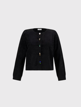 Casual Round Neck Cardigan - Black