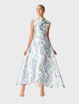 Lavina Asymmetrical Gown - Green & Purple Floral