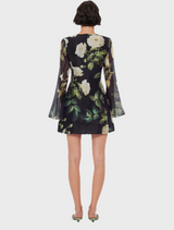 Suzanne Bell Sleeve Mini Dress - White Rose Print